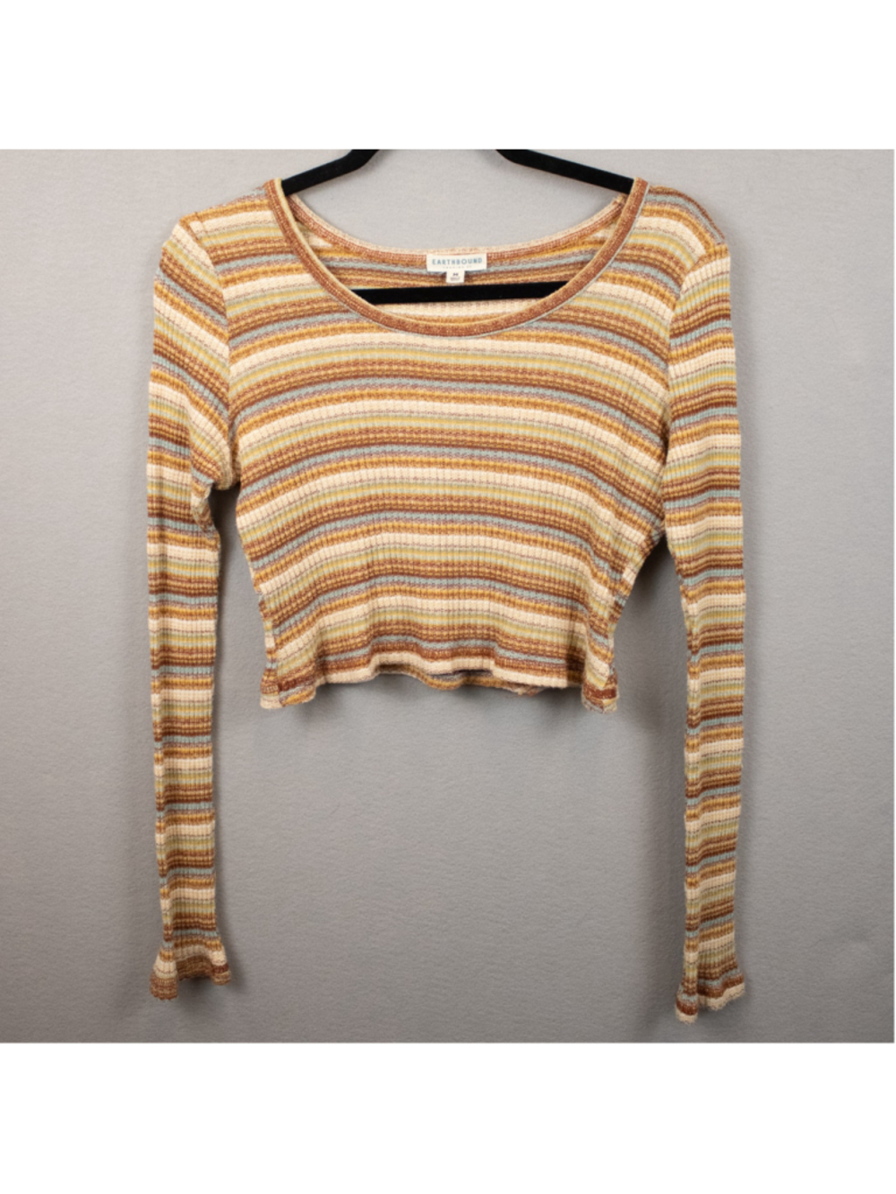 Earthbound Trading Co. multicolor stripe ribbed knit long sleeve crop top-M